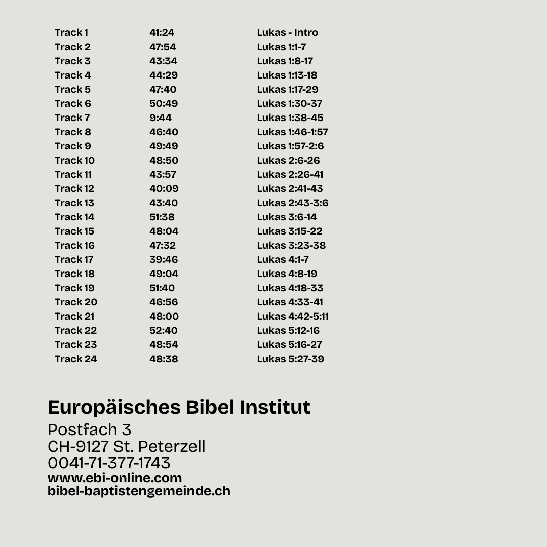 Lukas Evangelium, Teil 1